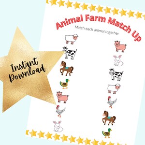 Match Up of Animals On The Farm for Kids, Animal Worksheets