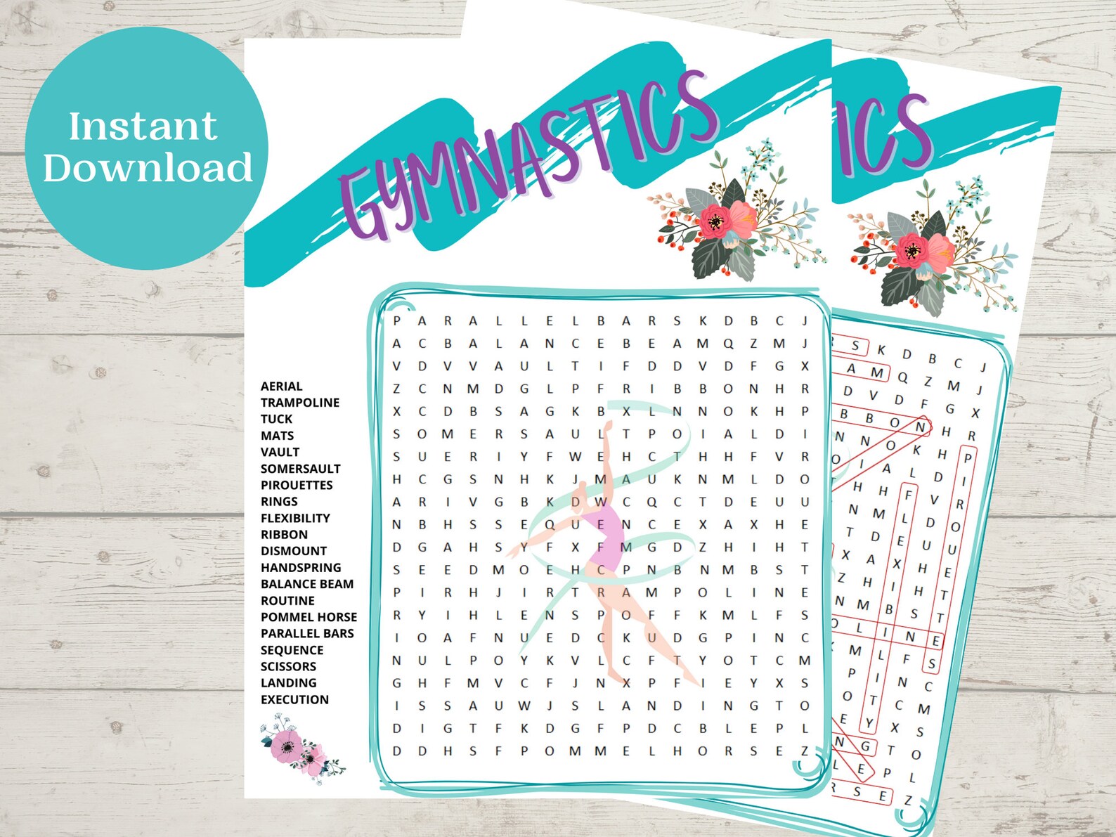 Gymnastics Word Search for Kids PDF Printable/Instant Etsy