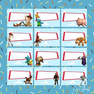 12 Toy Story Place Cards Set 9, Toy Story Party Food Label, Toy Story Party Food Tents, Boy girl birthday decoration, Instant Download