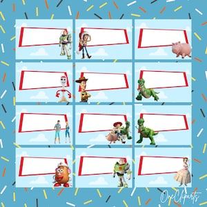 12 Toy Story Place Cards Set 11, Toy Story Party Food Label, Toy Story Party Food Tents, Boy girl birthday decoration, Instant Download