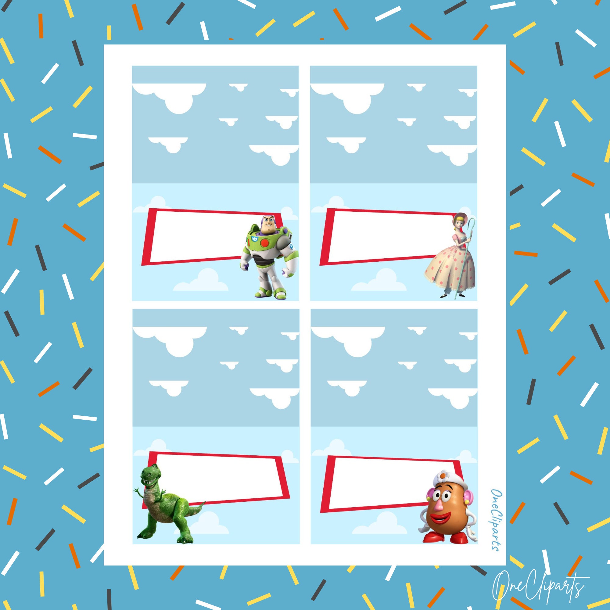 12 toy story place cards set 11, toy story party food label, toy