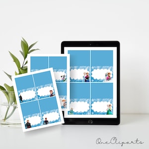 12 tarjetas de lugar de Frozen, etiquetas de comida para fiestas de Frozen, carpas de comida para fiestas de Frozen, suministros para fiestas temáticas de Frozen, kit para fiestas de Frozen, descarga instantánea