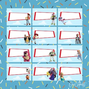 12 Toy Story Place Cards Set 10, Toy Story Party Food Label, Toy Story Party Food Tents, Boy girl birthday decoration, Instant Download