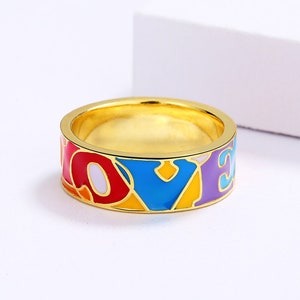 Funky Love Unique Enamel Statement Ring | Colorful Personality Ring | Handmade Ring | Pride Rings | Birthday Gift Ring Ideas
