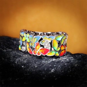 Butterfly Bohemian Unique Enamel Statement Ring | Colourful Personality Ring | Handmade Ring | Unisex Rings | Birthday Gift Ring Ideas