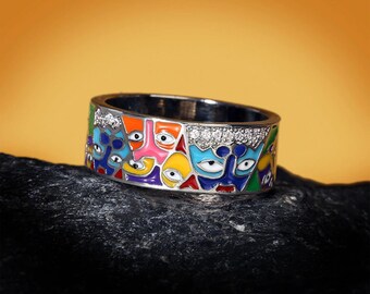 Funky Unique Enamel Statement Ring | Colourful Personality Ring | Unisex Rings | Friendship Rings | Birthday Gift Ring Ideas