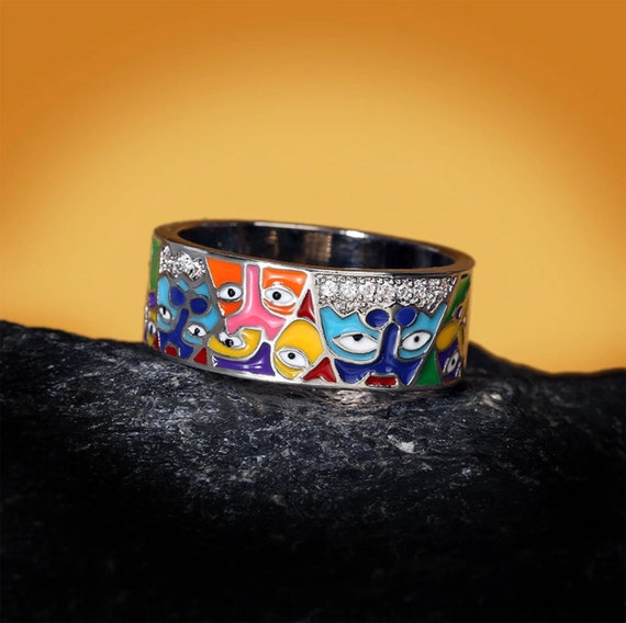 Funky Unique Enamel Statement Ring Colourful Personality Ring