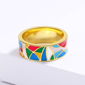 Funky Geometric Unique Enamel Ring | Colourful Personality Ring | Handmade Ring | Unisex Rings | Friendship Rings | Birthday Gift Ring Ideas