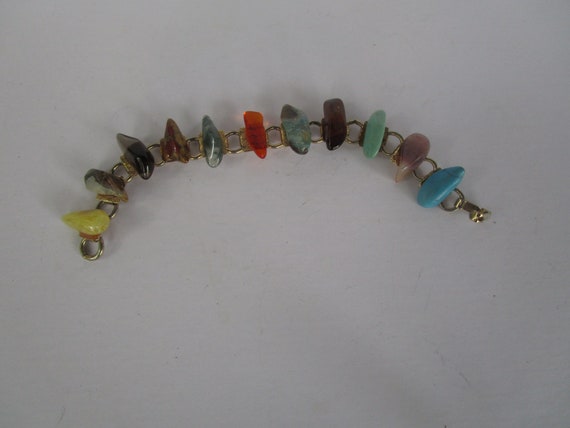 Vintage Link Bracelet with Multi Colored Polished… - image 1