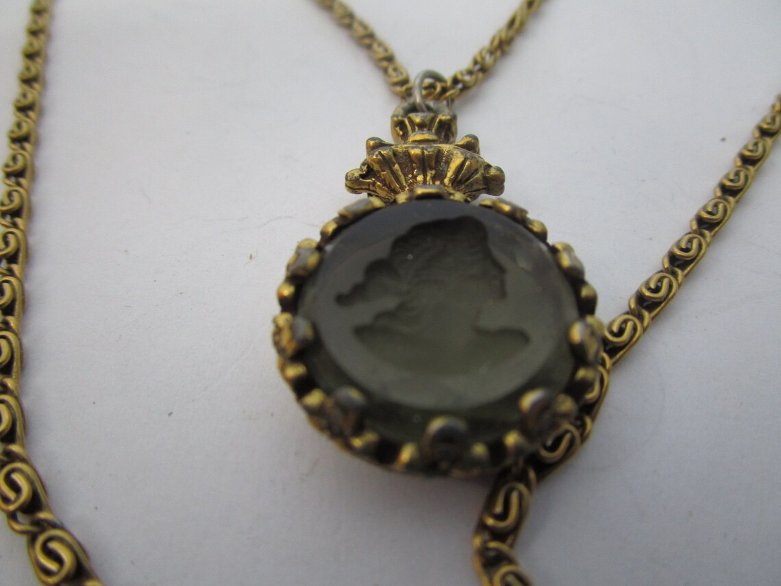Vintage Goldette NY Necklace 3 Strand Glass Intaglio Cameo Etsy