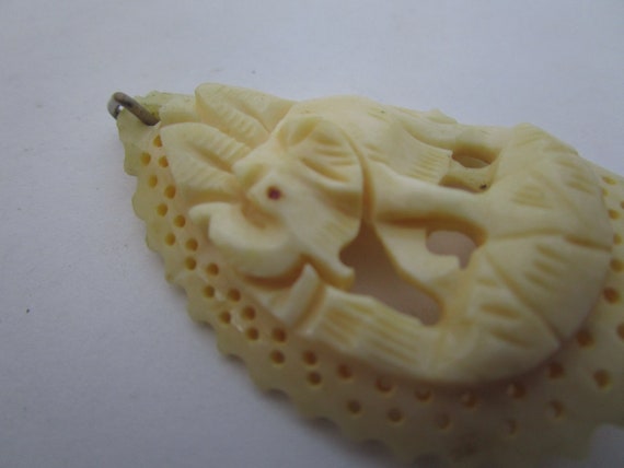 Vintage Carved Bone Elephant Necklace Pendant - image 2