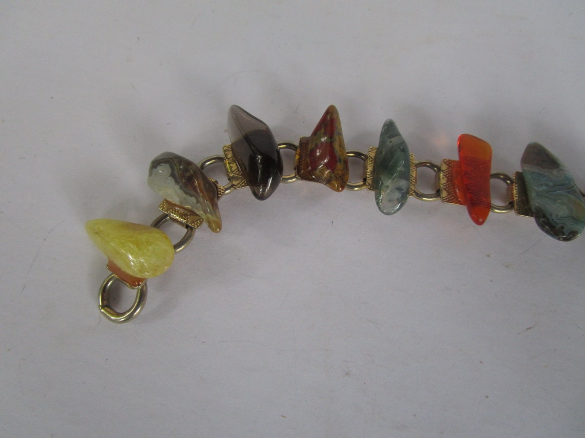 Vintage Link Bracelet With Multi Colored Polished Stones Etsy