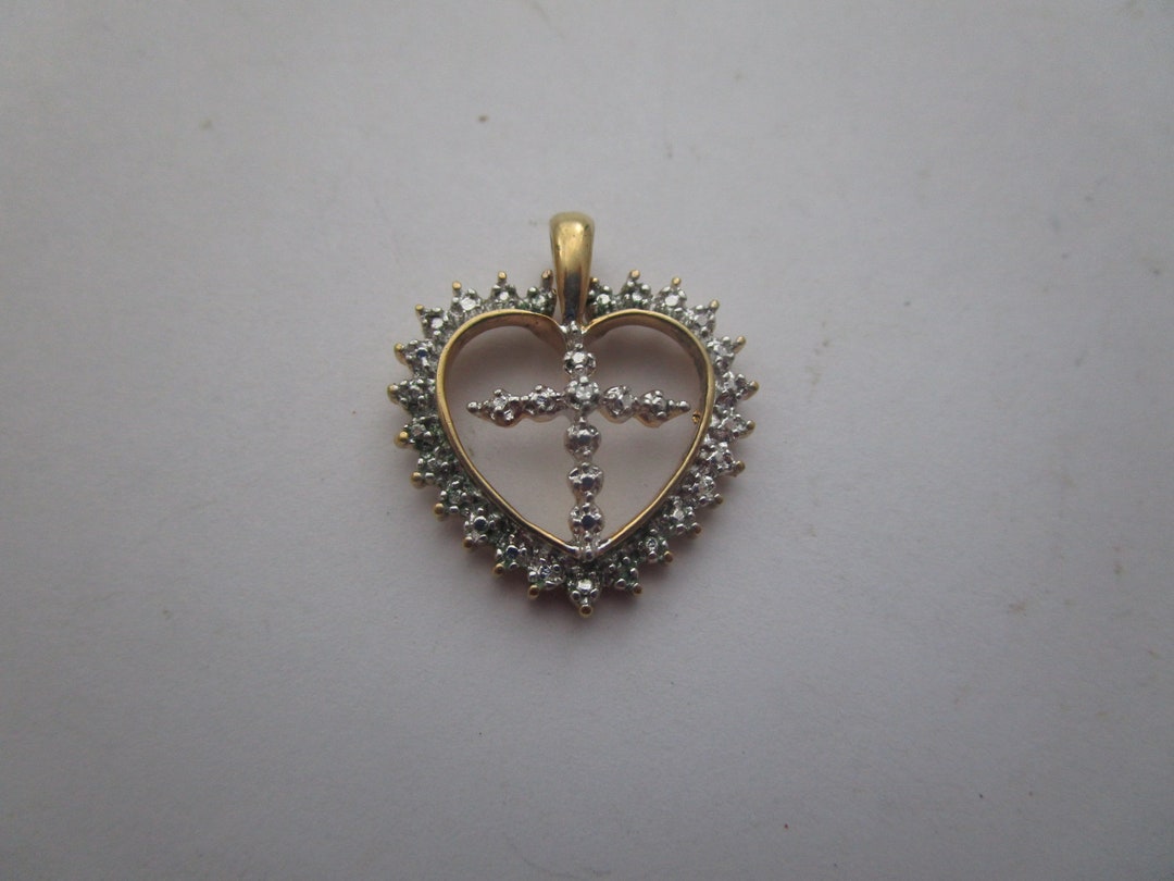 Vintage Sterling Silver & Rhinestones Cross in a Heart Pendant - Etsy