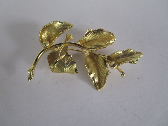 Vintage Large Designer Coro Gold Tone Fancy Leaf … - image 1