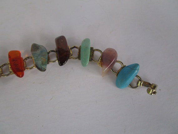Vintage Link Bracelet with Multi Colored Polished… - image 3