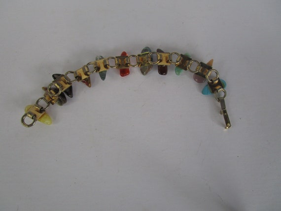 Vintage Link Bracelet with Multi Colored Polished… - image 4