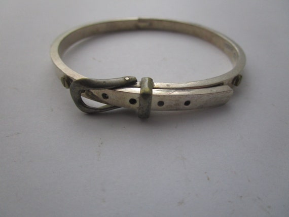 Vintage Sterling Silver Figural Belt Hinged Bangl… - image 1