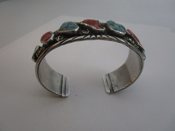 Old Pawn Navajo Red Coral & Turquoise Sterling Si… - image 6