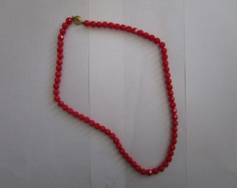 Vintage 23" Faceted Red Cut Glass Beaded Necklace