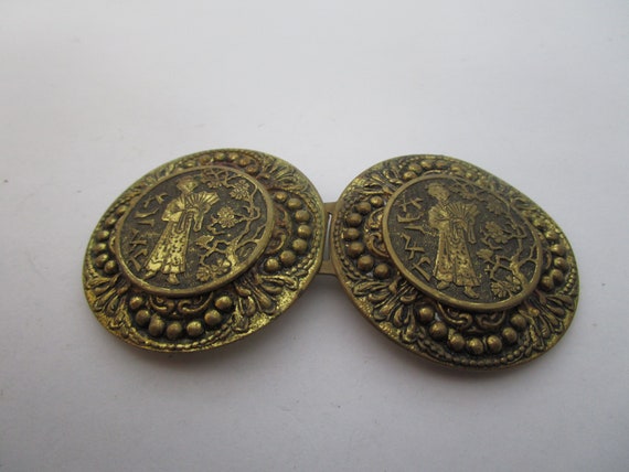 Antique Stamped Brass Oriental Motif Ladies Dress… - image 1