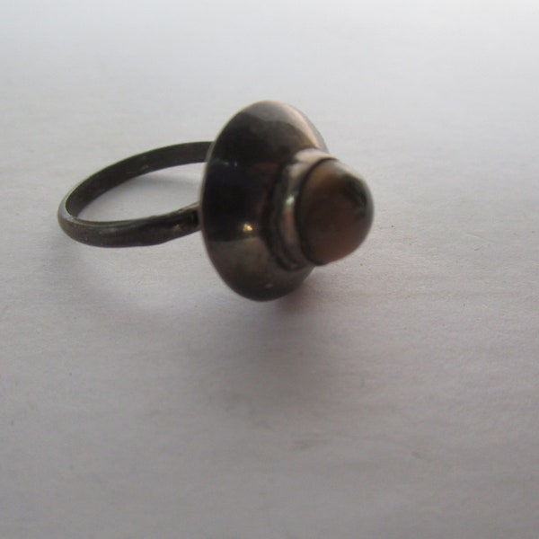 Vtg 800 Silver Old Mexico Ring with Tiger Eye Center Stone