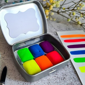 NEON SET - Acuarela mate de un cuarto de pastilla, pintura hecha a mano para actividades creativas, calcomanías de correo feliz, papelería de flores, regalo de aniversario de él