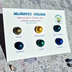 MAJESTIC COLORS SET in mega dot card sample, scrapbooking atc card, beginner watercolorist, crafter supplies, bujo sticker maker,art project
