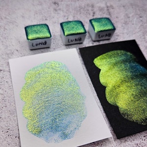 LUNA halbes Topf Metallic Aquarellfarbe, handgemachte Duotonfarbe für die Kartenherstellung, Junk Journal Ephemera Zubehör, Malseiten Art Kit