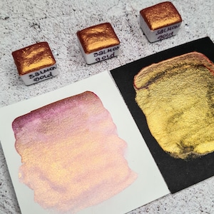 SALMON GOLD aquarelle métallique faite à la main de dotones, cahier de voyageur, fournitures techniques mixtes, pour page décorative de journalisme d'art, design vintage