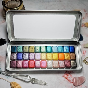 Paleta de acuarela con acabado cromado metálico, estuche de bolsillo con pintura para dibujar, material de arte para viajes, material para colorear, set de manualidades con brillo.