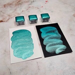 Acquerello duotone VERDE AZZURRO mezza padella per diario di viaggio, accessori artigianali per pittori, regalo dai nonni, materiale per posta felice, arte