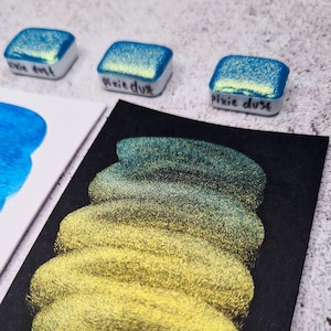 PIXIE DUST kwart pan duotoon aquarel voor kerstkaarten, kleurverschuiving verf naar plakboekalbum, cadeau voor kunstenaarsliefhebber, reisdagboek