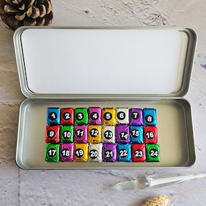 Advent Calendar 2024 with 24 QUARTER PANS shine watercolor, stationery glitter pack, craft journal material, scraper art supply box