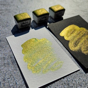 Peinture duochrome demi-plateau LADY GREEN pour la tenue d'un journal, aquarelle brillante pour artiste, cadeau unique de la mère, carte postale shabby chic, outil technique mixte