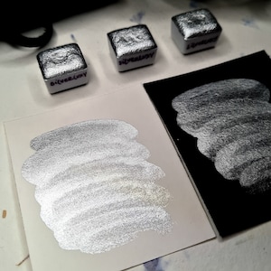 Acuarela SILVERLUXY hecha a mano en media pastilla, pintura metalizada de aluminio plateado, suministros para scrapbooking con escamas de brillo reflectantes, kit de papelería shabby chic
