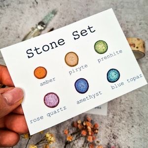 STONE SET Watercolor Dot Card Sample, Colorshift Handmade Paint for Lettering, Bujo Lover Gift, Cardmaker Stationery Kit, Book Nook Tool