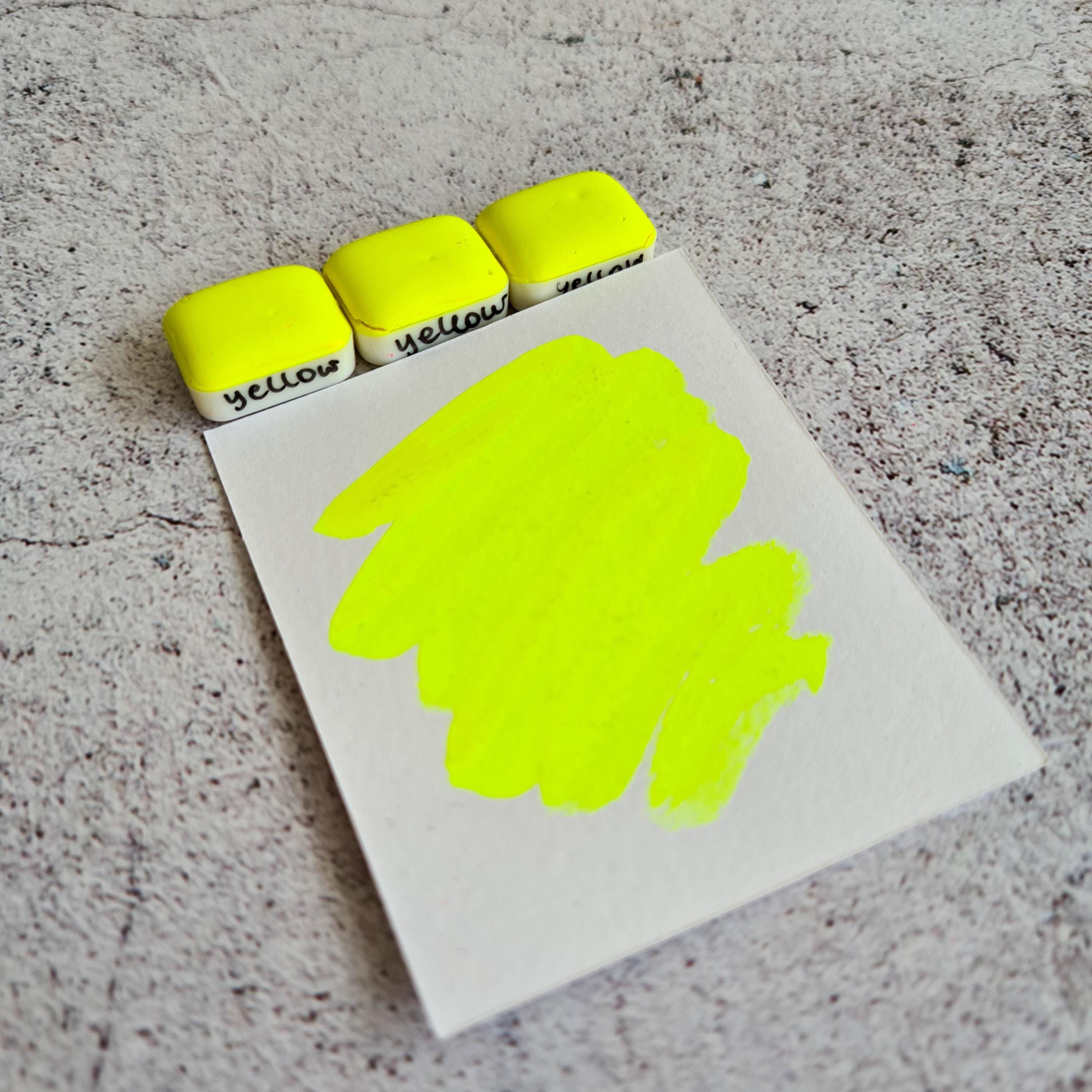 NEON YELLOW quarter pan watercolor to scrapbook, matte paint for cardmaking, vintage ephemera material, junk journal art supply, crafty gift