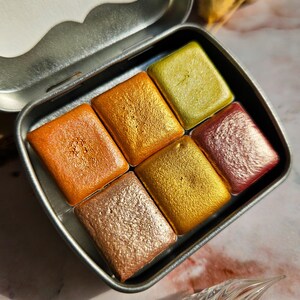 Delicato set di acquerelli dorati fatti a mano, graziosa mini tavolozza di colori da viaggio, forniture per scrapbooking, accessori per l'artigianato del bullet journal, arti