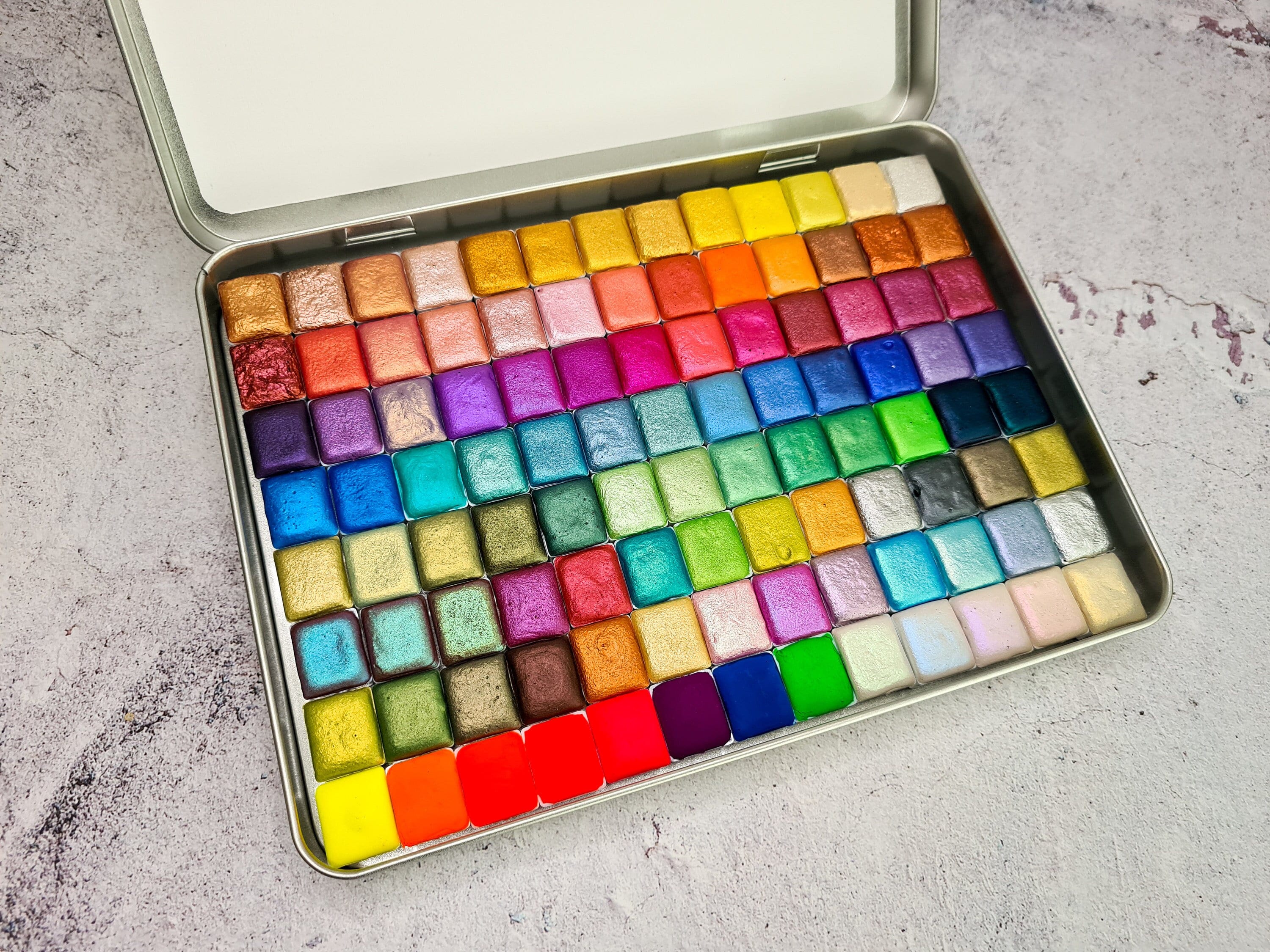 Metallic Hand-made Watercolor Paints Set of 6 Half Pans Pearlescent Palette  Adult Vibrant for Illustration Calligraphy Paintings 
