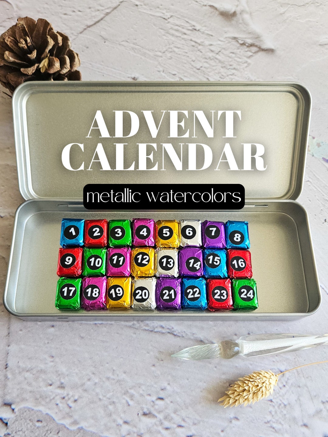 Advent Calendar 2024 With 24 Half Pans in Metal Tin – Festive Season ...