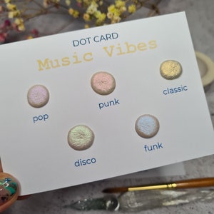 MUSIC VIBES dot card watercolor sample, transparent paint set for scrapbooking, delicate wedding invitation, junk journal supply, craft tool
