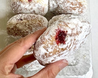 Donuts; RASPBERRY Filled with Powdered Sugar, Homemade, Pack of 6