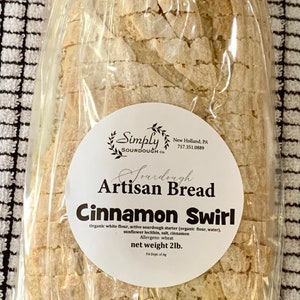 Sourdough Artisan Bread; Cinnamon Swirl, Amish Made, Pack of 1 Loaf