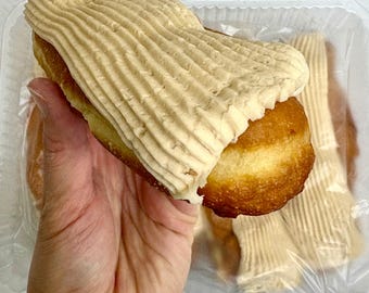 Donuts; LONG JOHNS, Plain with Peanut Butter Icing, Homemade, Pack of 6