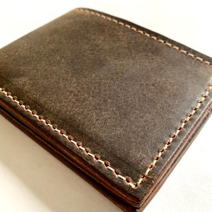 Cartera de cuero; billetera plegable para hombre, color gris, fabricada por Amish en el condado de Lancaster. Paquete de 1