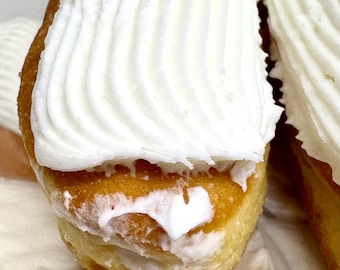 Donuts; LONG JOHNS, Cream Filled with Vanilla Icing, Homemade, Pack of 6