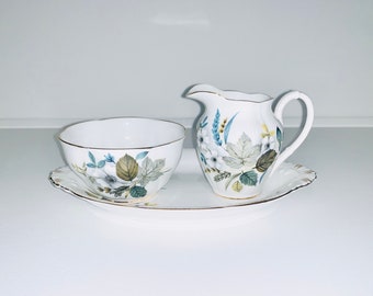 Royal Albert - Blue floral small coffee size sugar & creamer on oval regal tray