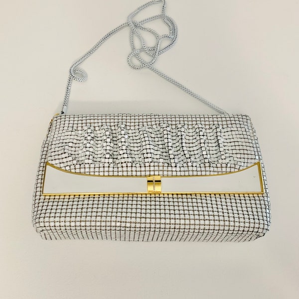 Orica - white & gold vintage mesh evening bag. Oroton / Glomesh style