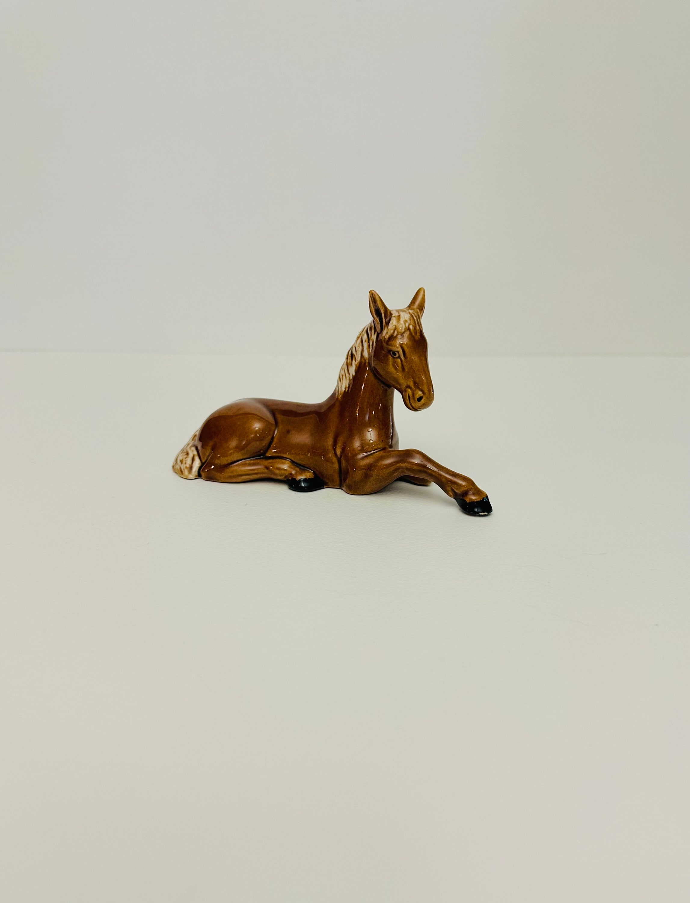 Lyndale Moss, Australian Pottery Brown Lying Down Horse Figurine