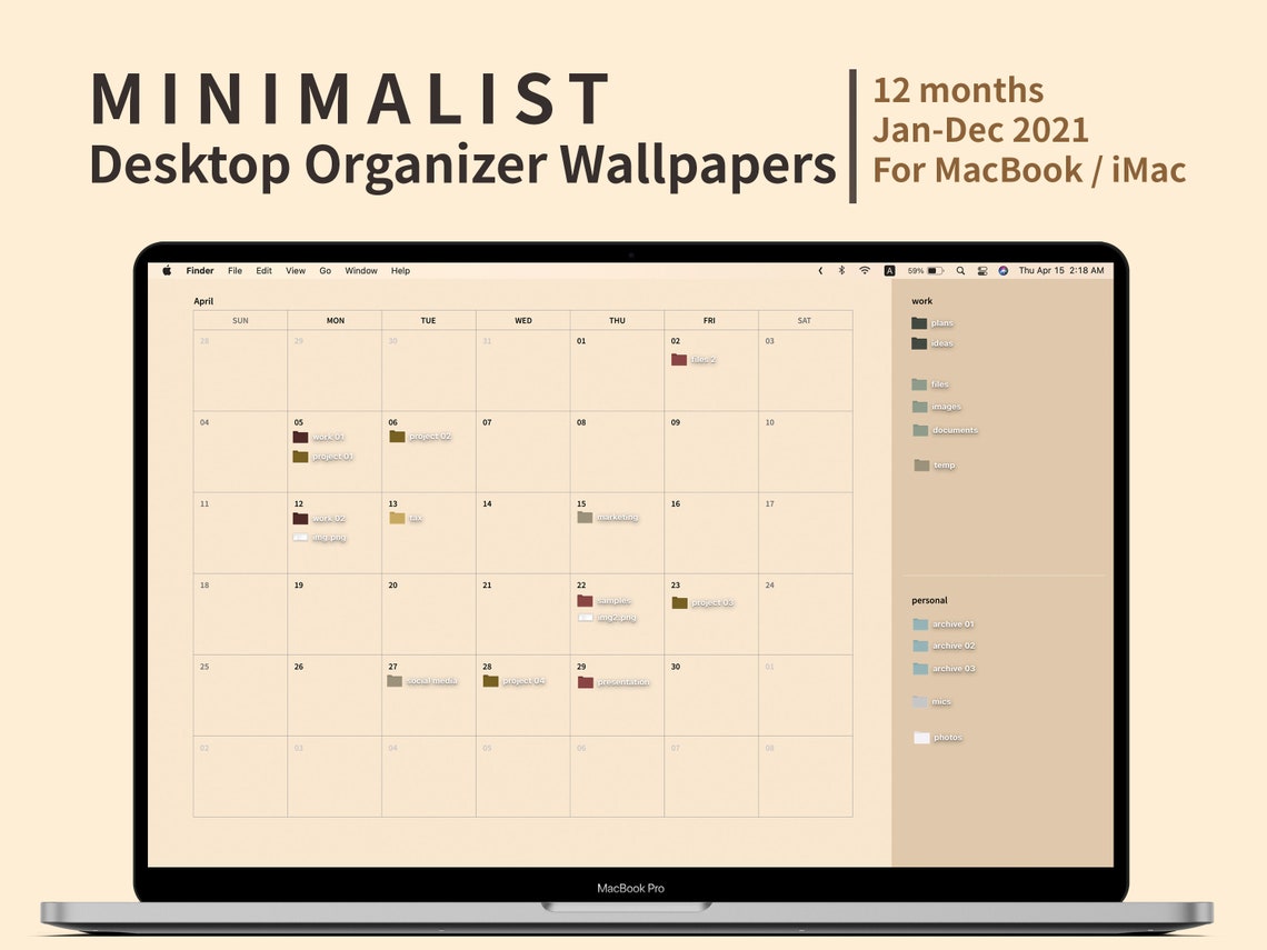 Minimalist Desktop Wallpaper Organizer monthly Calendar Style - Etsy
